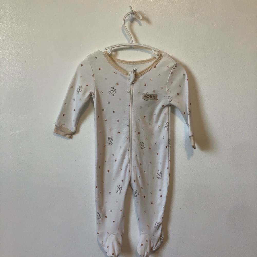 Disney Cream & Tan Baby Footed One-Piece - Pooh Print